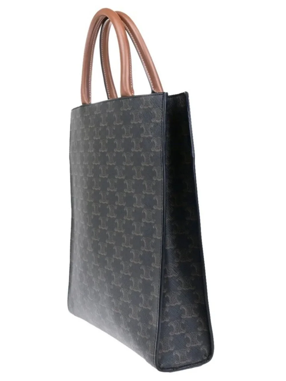CELINE Logo Vertical Cabas 2Way Hand Tote Bag Triomphe Canvas Leather